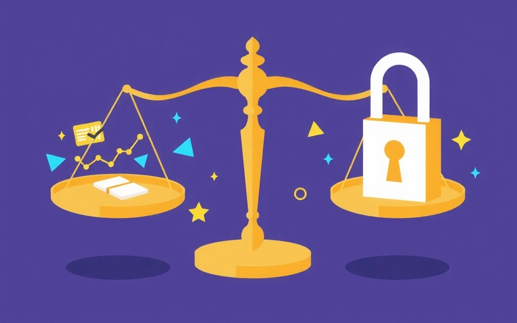 Ilustración de una balanza equilibrada con elementos de responsabilidad y seguridad